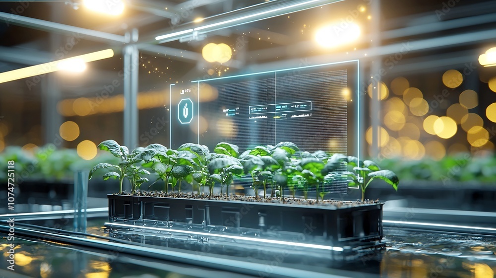 Aufkleber Innovative Smart Greenhouse Showcasing Digital Temperature Control and Optimization Amidst a Soft