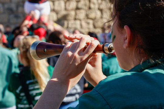 Gralla Player at Castellers Performance in Sant Cugat del Vall&egrave;s, Catalonia