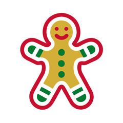 Obraz premium Colorful Christmas gingerbread man with green and red frosting, Christmas red green gold color scheme