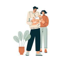 Young Man and Woman with Newborn Baby Child Vector Illustration