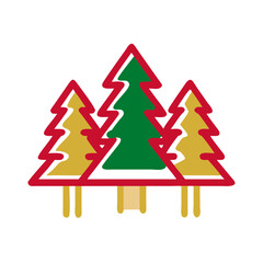 Fototapeta premium Stylized Christmas trees, festive design, colorful decoration, holiday symbol, Christmas red green gold color scheme
