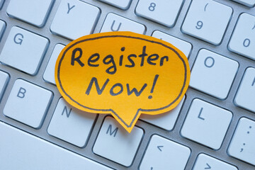 Keyboard and register now text.