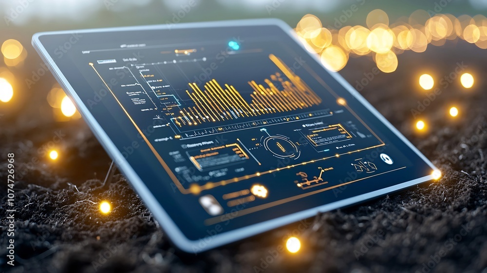 Aufkleber Close up view of a digital tablet screen showcasing AI powered analysis of soil moisture levels
