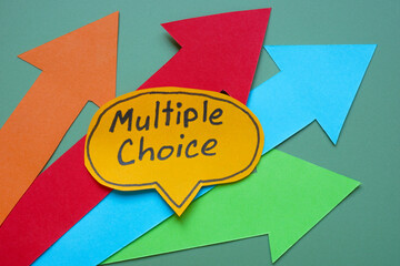 Arrows with multiple choice text. Decision making and options selection.