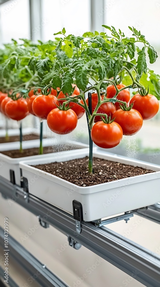 Poster innovative mid air aeroponic tomato cultivation system with roots sprayed by nutrient mist optimizin