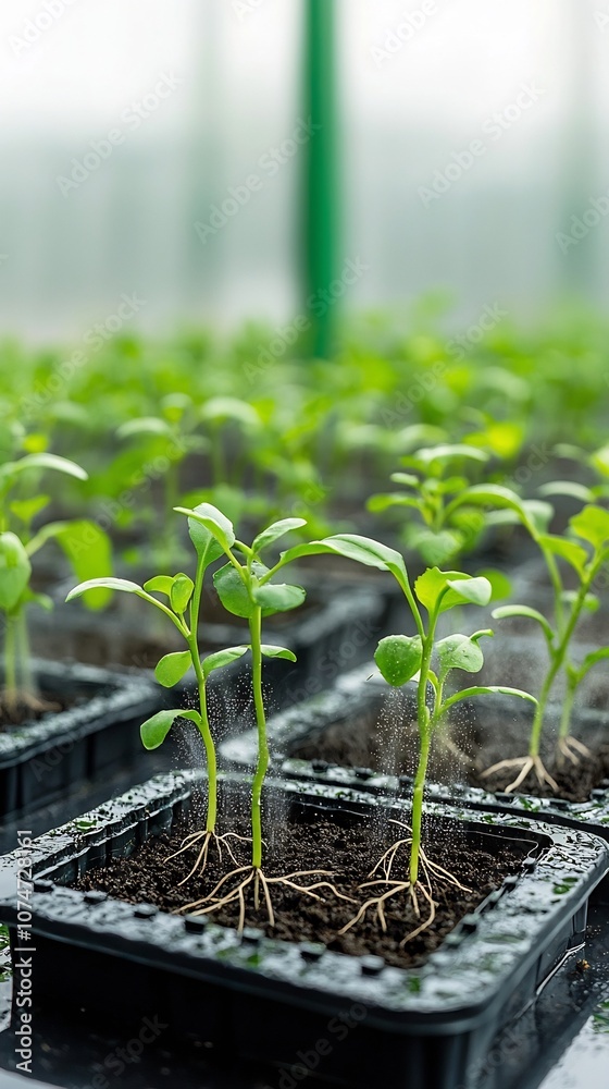 Poster aeroponic plants growing with exposed roots in a controlled mist environment demonstrating a futuris