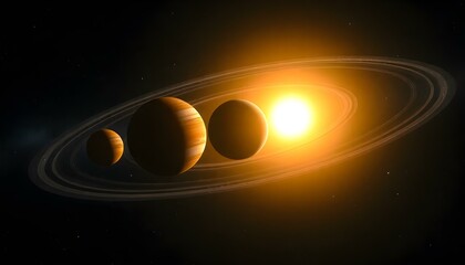 Gas Giant Planet with Rings and Sun in Space