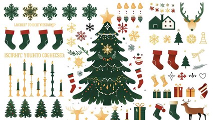 Naklejka premium Stylized Christmas elements clip art set