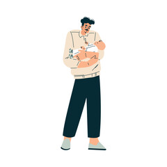 Young Man with Newborn Baby Child Vector Illustration