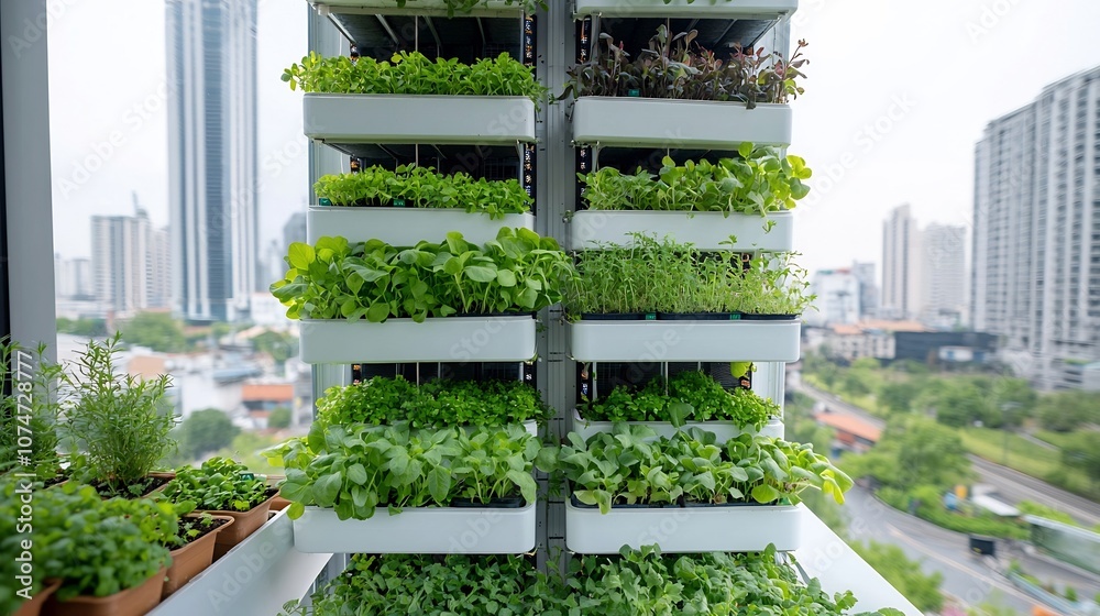 Aufkleber Innovative Vertical Farm Enclosed in a Tall Building Utilizing Multiple Levels and LED Lighting to Maximize Space for Sustainable Urban Farming and Produce Growth