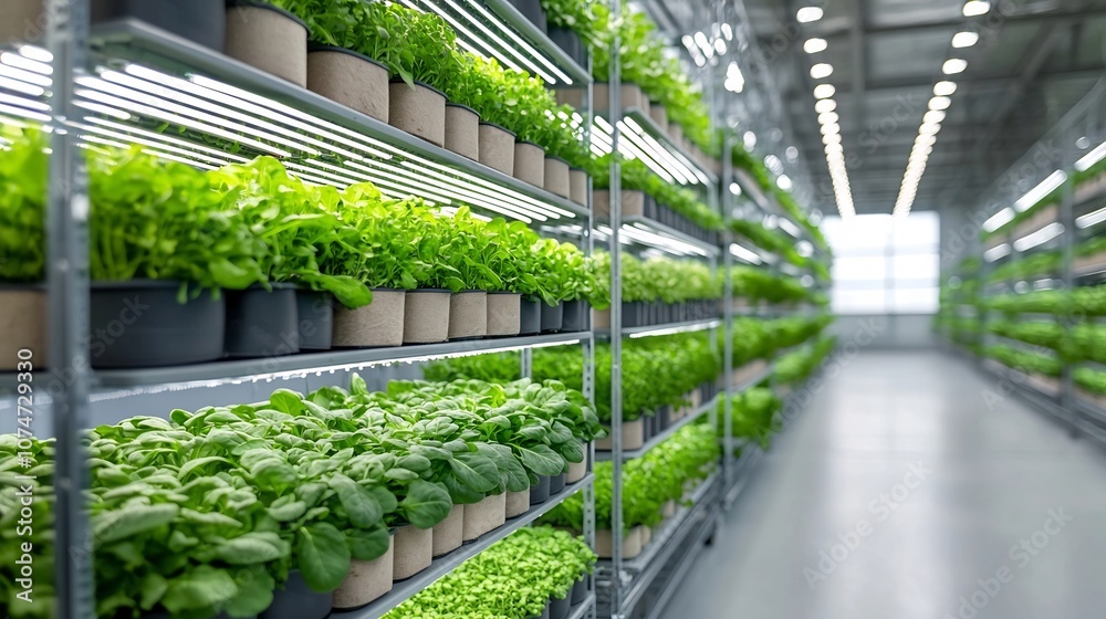 Poster vertical farm with stacked layers of vibrant leafy greens cultivation utilizing advanced hydroponic 