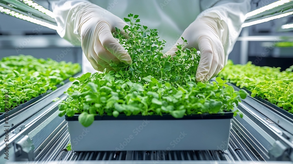 Poster a compact and efficient vertical farming system with layers of herbs and lettuce growing under led l