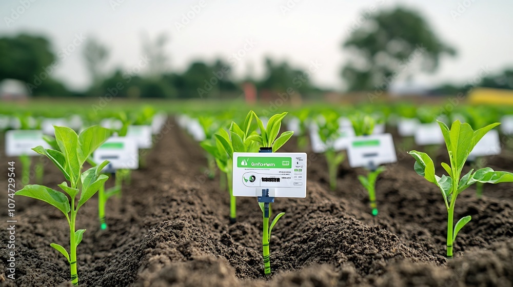 Aufkleber Automated irrigation system in a modern farm using advanced sensors to precisely measure and deliver optimal soil nutrients and water levels