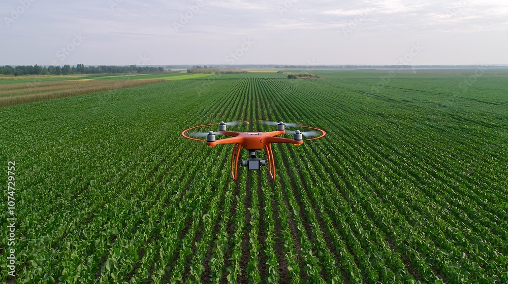 Aufkleber Smart farm landscape with a drone surveying the fields collecting data for efficient crop management showcasing the of technology and automation in modern agriculture practices