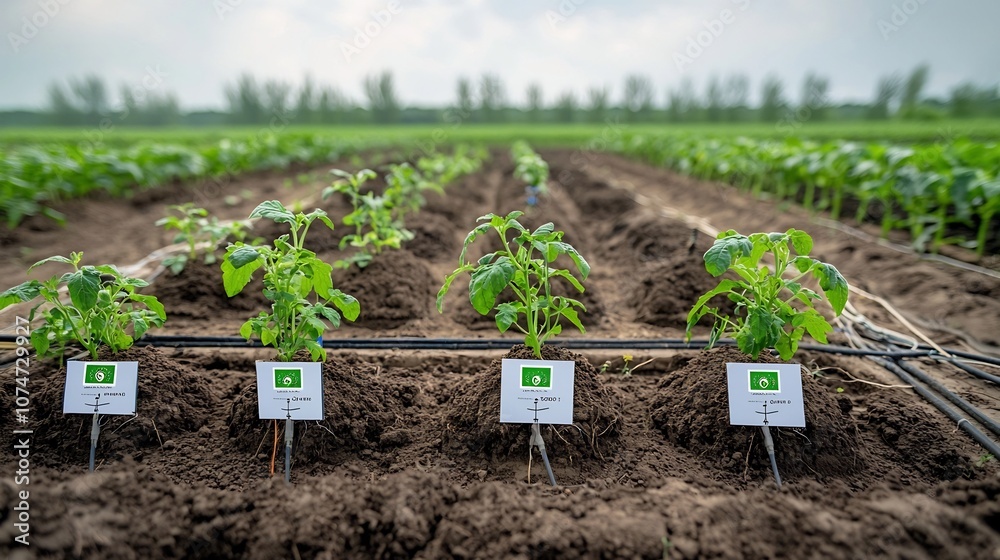 Poster Modern Smart Farm with Soil Sensors and Automatic Irrigation Setup Showcasing a Well Managed and Technologically Advanced Farming Environment Driven by Sustainable and Precision Agriculture Practices
