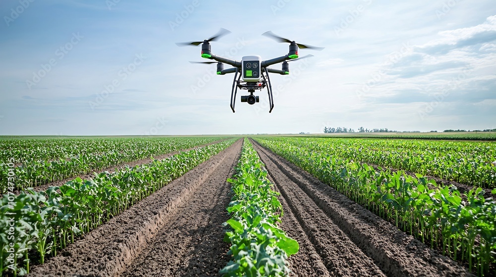Aufkleber precision agriculture scene showcasing a smart farm field with a drone monitoring plant growth soil 