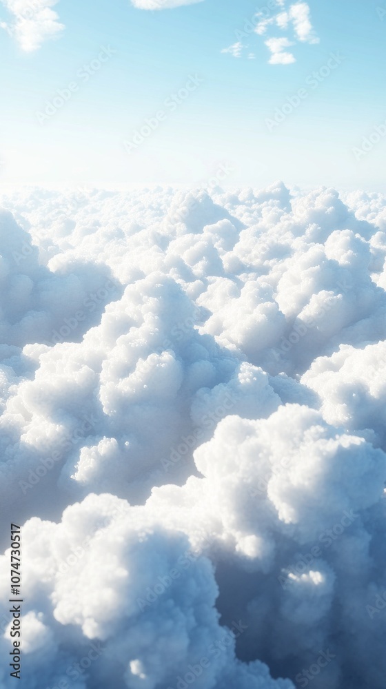 Poster the sky is filled with fluffy white clouds, creating a serene