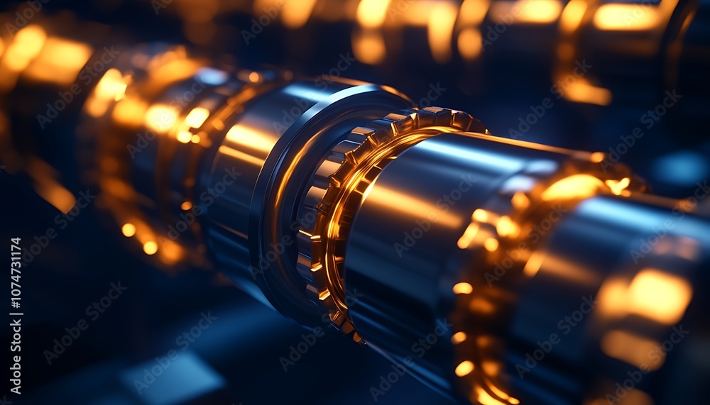 Leinwandbilder a close-up of metallic gears illuminated in warm tones, showcasing intricate design and engineering 