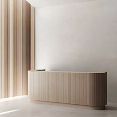 Minimalist Retail Mockup with Sculpted Wood Counter and Neutral Tones
