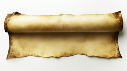 A golden scroll of paper with the edges curved upwards, against a white background