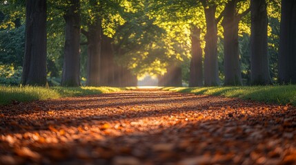 tree-lined street in summer daytime, cinematic light