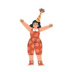 Playful Preschool Girl in Birthday Hat Celebrate Party Vector Illustration