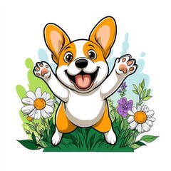Cheerful Dog Playing in Garden Illustration