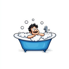Cartoon Character Enjoying a Fun Bath Time