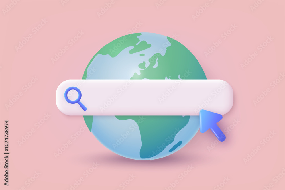 Poster www search bar icon. address and navigation bar icon. 3d web vector illustrations.