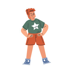 Playful Preschool Boy Doing Physical Exercise Vector Illustration