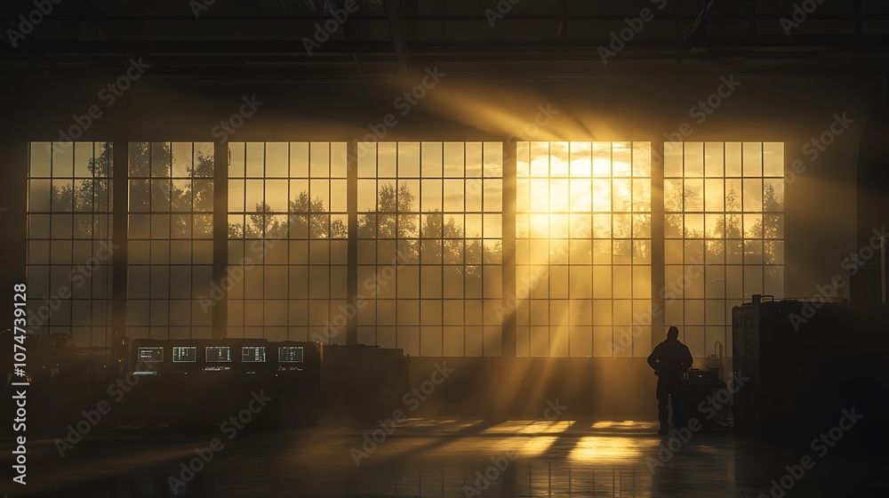 Leinwandbilder a serene scene of sunlight filtering through large windows, casting warm rays and shadows in an indu