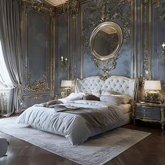 classical style bedroom with bed and pillows