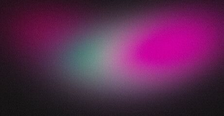 Abstract colorful grainy gradient on black backdrop design. Purple pink red green black color on dark noisy, vibrant color flow, glowing, shine, bright, noise texture, banner or poster.