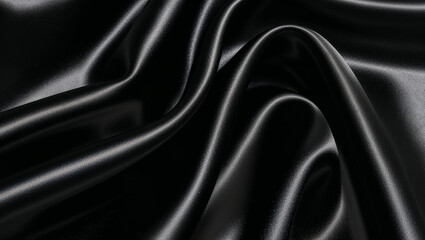 Dark silk fabric gracefully cascades in fluid, gentle waves.