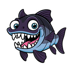 Cartoon fangtooth fish with big expressive eyes and playful smile, bright and bold design, cute ocean creature, sticker style, clean white background, generative ai