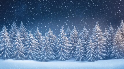 Obraz premium Beautiful winter night landscape nature trees snow.