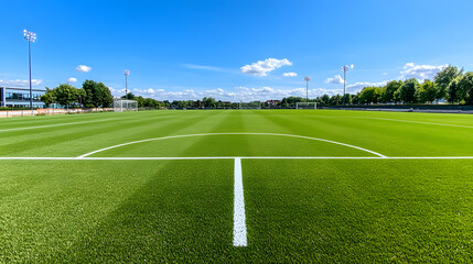 Wide-angle view of an empty football stadium
