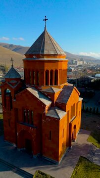 Church of the Holy Archangels in Sevan, Armenia. Taken with a drone