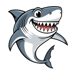 Cartoon Great White Shark with big expressive eyes, playful smile, bold outlines, sleek body, sticker design, generative ai