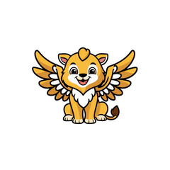 Cartoon Griffin sticker with large expressive eyes, golden lion body, and cheerful eagle head, generative ai