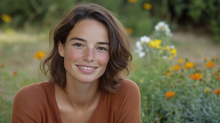Naklejka premium Warm Smiling Young Woman in Nature