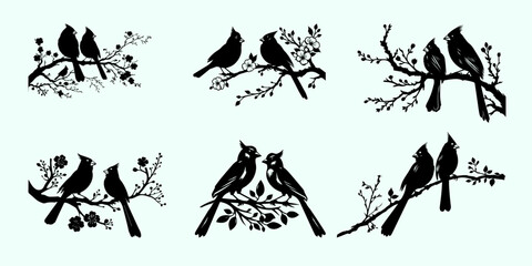 Romantic couple bird silhouettes in a vector bundle for decorative and design projects.