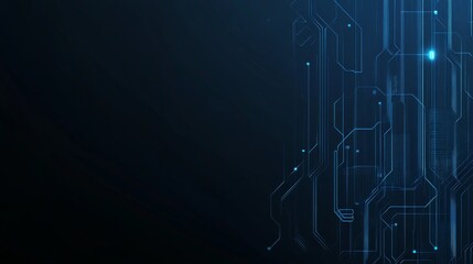 Abstract technology background featuring a circuit board, processor, and AI chip or CPU semiconductor with light blue neon microchip, showcasing digital connections and modern computing innovation