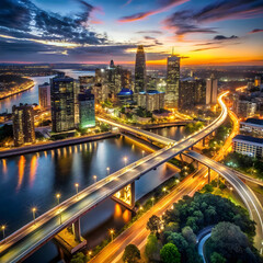 Fototapeta premium high angle shot of a lot of buildings with lights