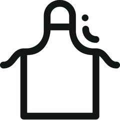 Simple black and white illustration of an apron hanging on a hook in a kitchen setting, symbolizing cooking and food preparation