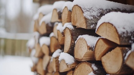 A Stack of Firewood Covered in Fresh Snow