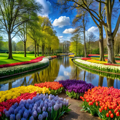 Obraz premium Keukenhof flower garden laisse the Netherlands