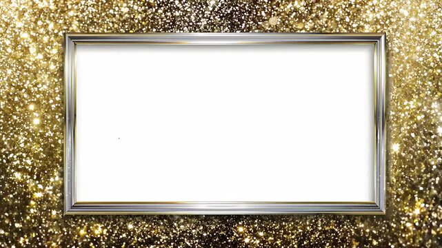 glamorous frame surrounded by sparkling golden glitter, creating a luxurious and festive effect, ideal for showcasing important content or announcements