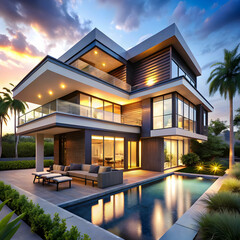 Fototapeta premium luxurious villa with modern architectural design