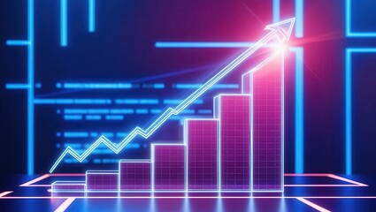 Neon Growth Chart:  A vibrant, futuristic bar graph ascends dramatically, symbolizing exponential growth and technological advancement.  The neon aesthetic creates a dynamic and energetic visual.